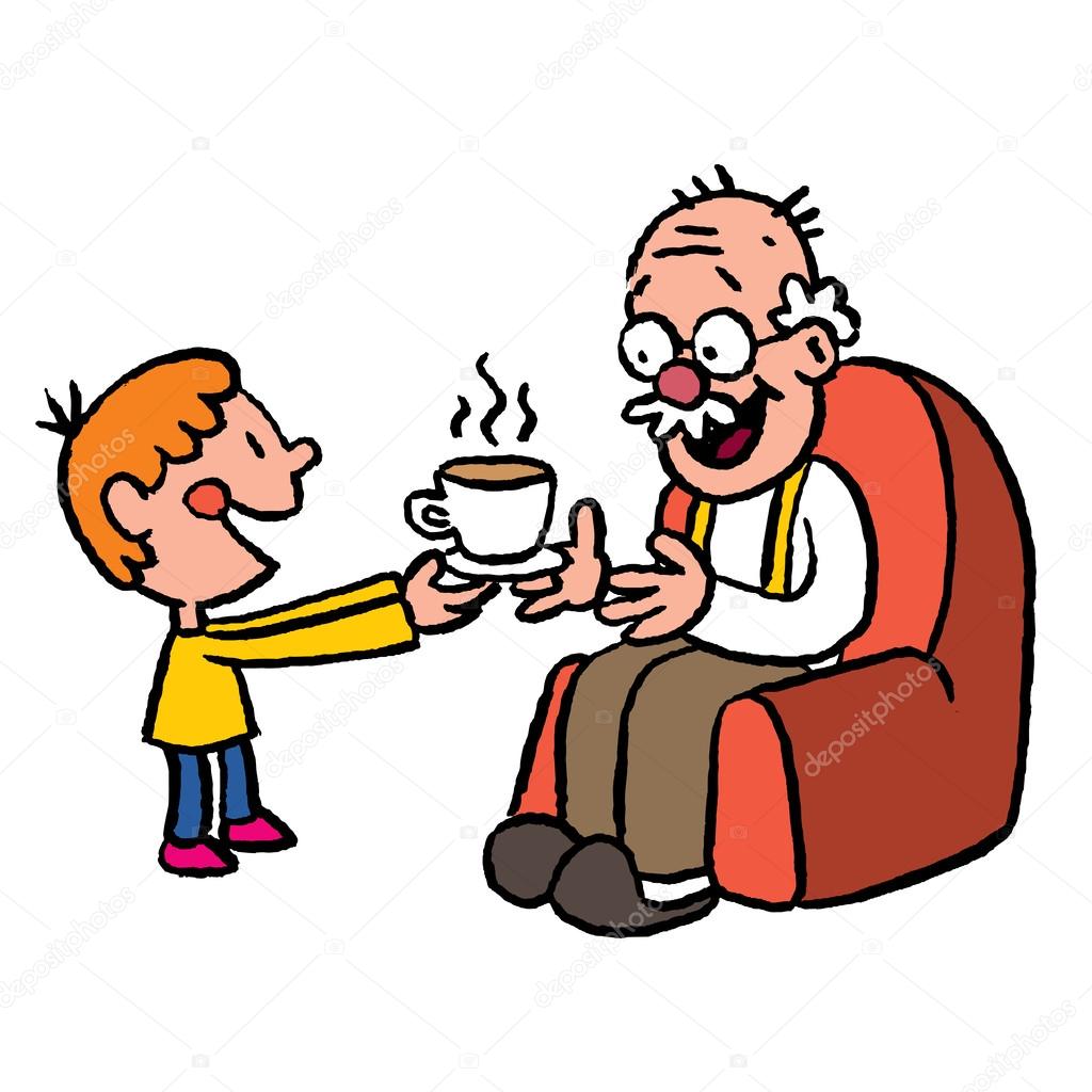 Grandson bringing tea to grandpa Stock Vector Image by ©Aliasching #58659153 Grandson bringing tea to grandpa Stock Vector Image by ©Aliasching #58659153