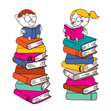 Çocuklar kitap okuyor.