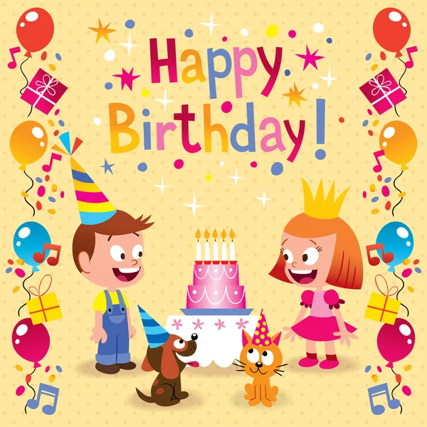 Joyeux anniversaire carte enfants — Image vectorielle