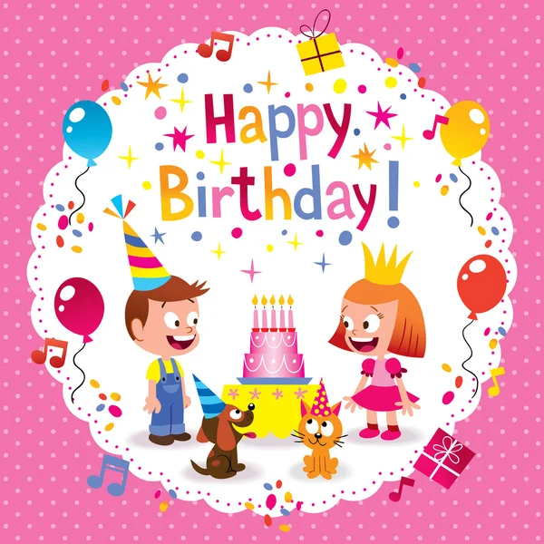 Joyeux anniversaire mignon enfants carte — Image vectorielle