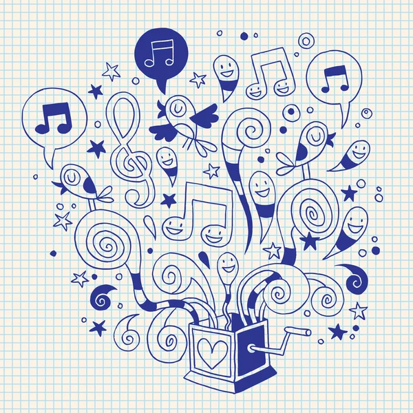 Boîte à musique doodle — Image vectorielle