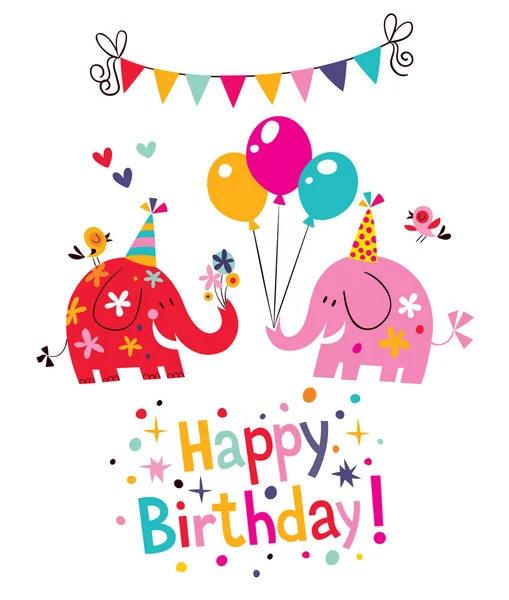 Happy birthday card with cute elephants — Stock Vector