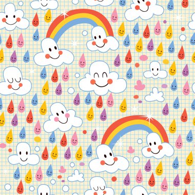 Bulutlar, gökkuşağı, yağmur damla desen