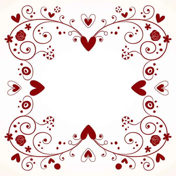 Marco decorativo con corazones y flores — Vector de stock