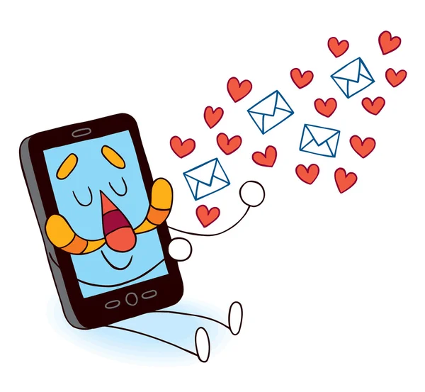 Cell phone sending love messages — Stock Vector