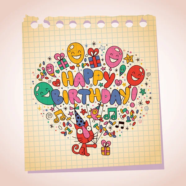 Joyeux anniversaire chaton mignon — Image vectorielle