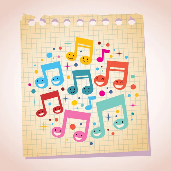 Happy music notes note paper — Stock Vector