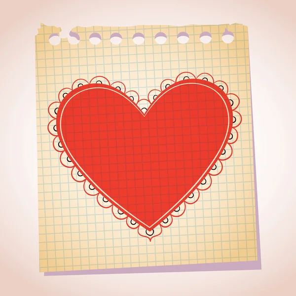 Ilustración de dibujos animados de papel de nota de corazón — Vector de stock
