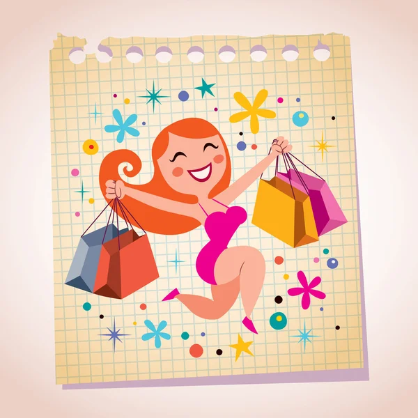 Shopping flicka cartoon illustration — Stock vektor