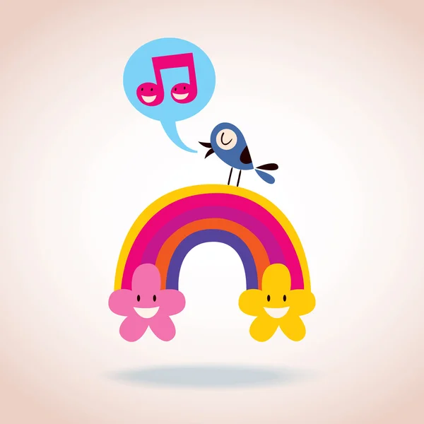 彩虹花和歌唱的小鸟 — 图库矢量图片