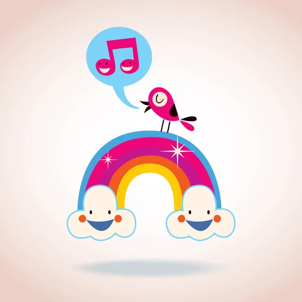 彩虹云和歌唱的小鸟 — 图库矢量图片