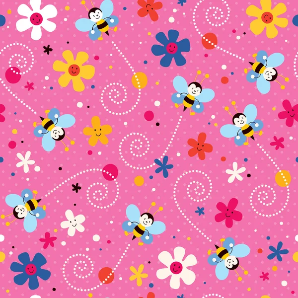 Bees and flowers pattern — Stock Vector