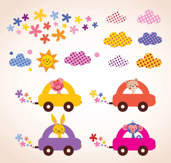 Animaux mignons conduisant des voitures — Image vectorielle