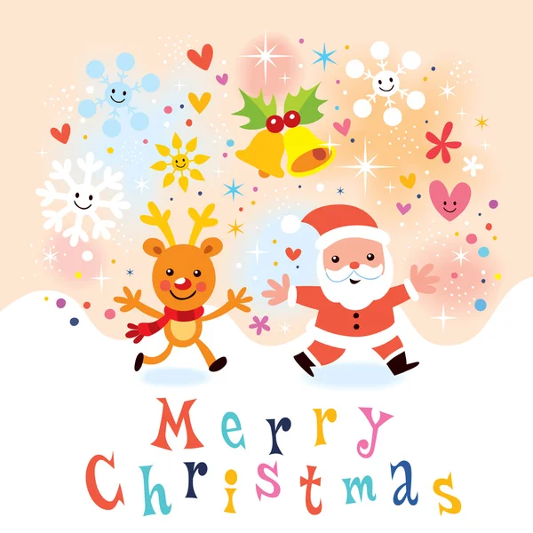 Santa en rendieren Merry Christmas card — Stockvector