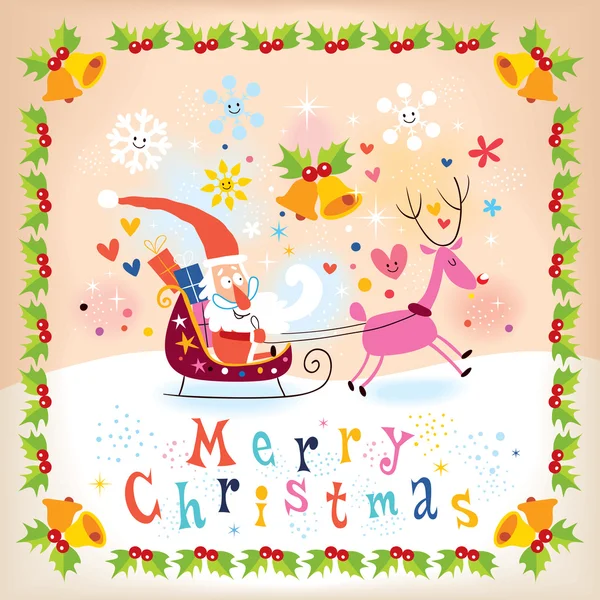 Санта Клаус і Олені з Різдвом Різдвяна листівка — стоковий вектор