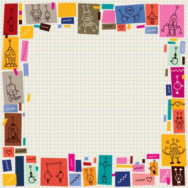 Sevimli robotlar doodle kenarlık çizgi film