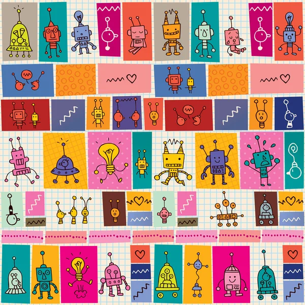 Cute robots cartoon doodle pattern — Stock Vector