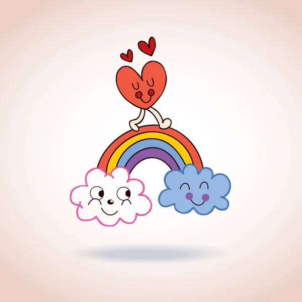 Nubes arco iris e ilustración del corazón — Archivo Imágenes Vectoriales