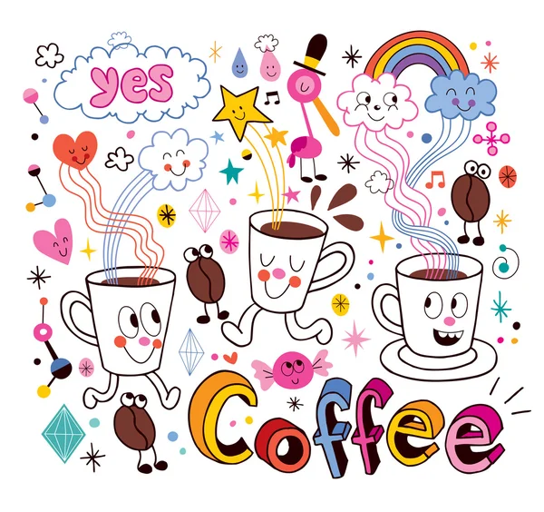 Kaffe roliga cartoon illustration — Stock vektor