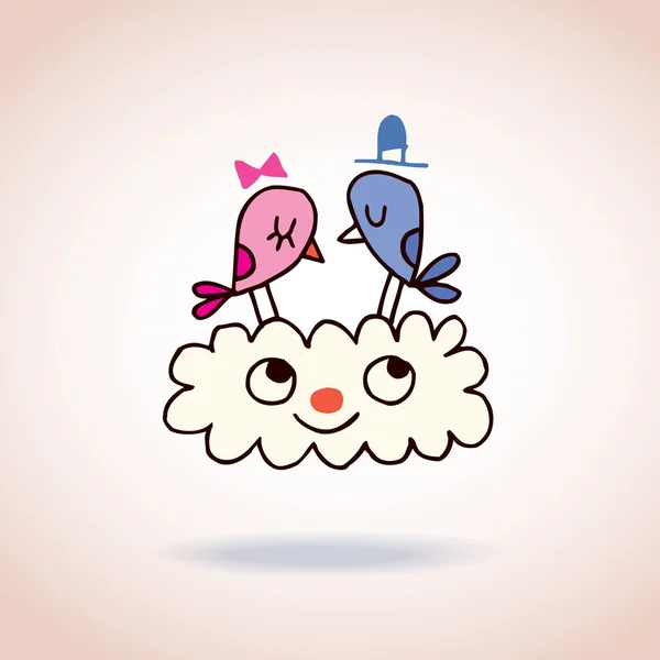 Cute love birds on cloud — Stock Vector