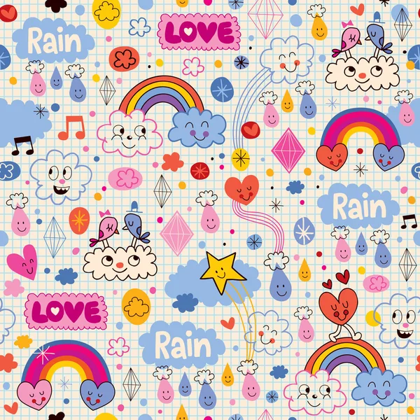 Wolken regenbogen liefde harten patroon — Stockvector