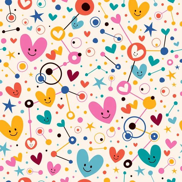 Hearts, dots and stars funky pattern — Stock Vector