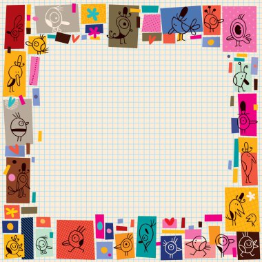 Sevimli kuş doodle kenarlık çizgi film