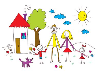 Aile tarzı çizim çocuklar