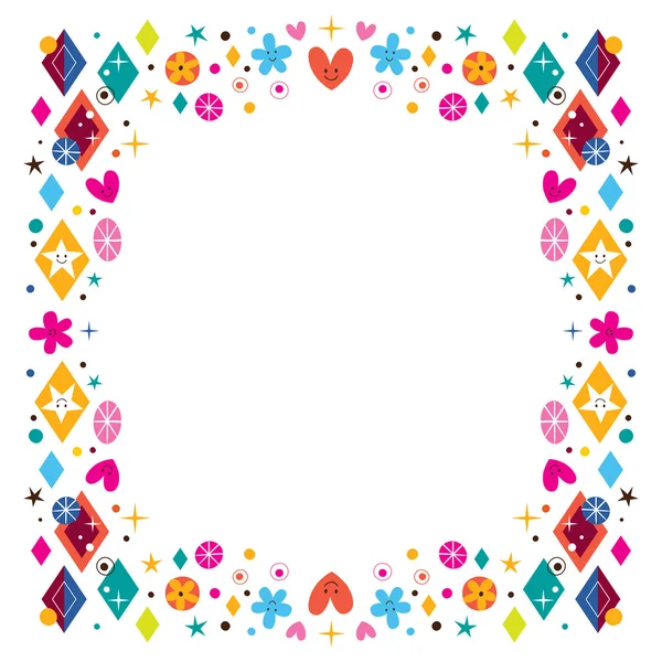 Hearts, stars, flowers and diamond frame — Stock Vector