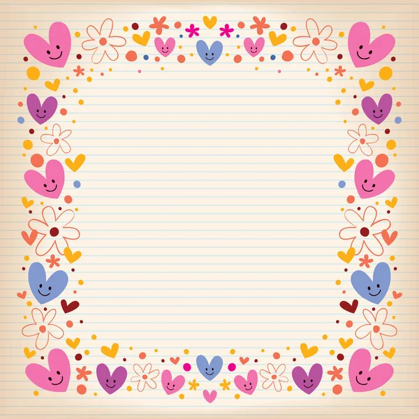 Hearts and flowers retro frame — Stock Vector
