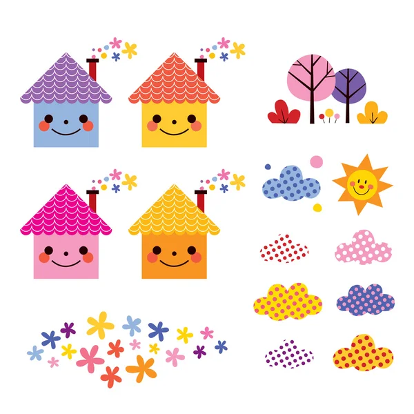 Lindas casas niños elementos de diseño — Vector de stock