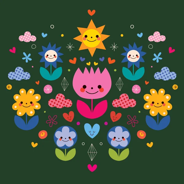 Cute cartoon bloemen aard illustratie — Stockvector