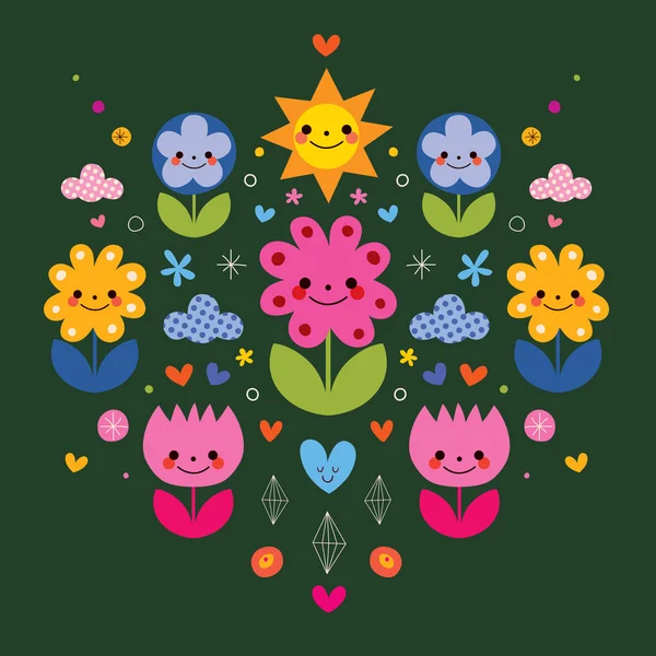 Söta tecknade blommor natur illustration — Stock vektor