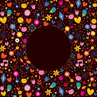 Kalpler çiçekli karikatür daire çerçeve