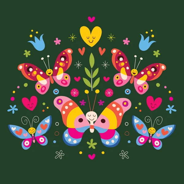 Butterflies folk art — Stock Vector