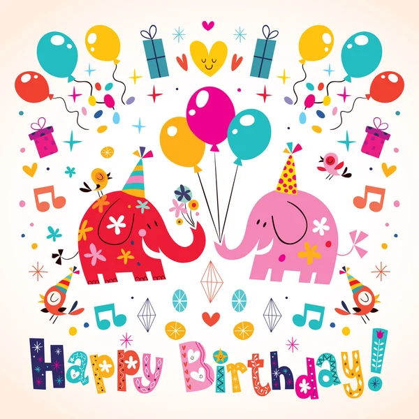 Happy Birthday cute elephants card — Stock Vector