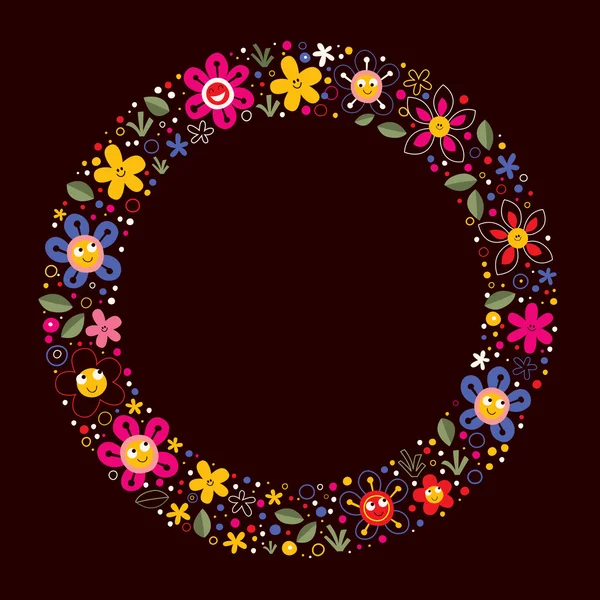 Cadre de cercle de fleurs mignon — Image vectorielle