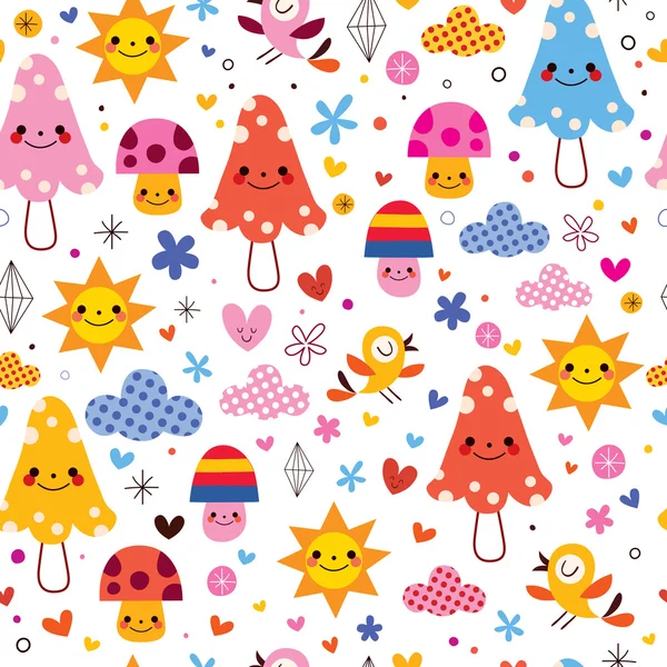 Cute cartoon mushrooms seamless pattern — Stock Vector