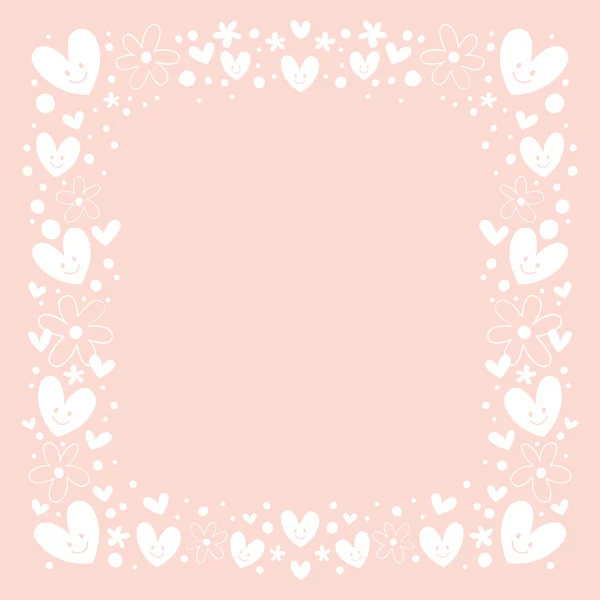 Hearts and flowers frame border background — Stock Vector