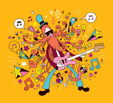 Rock gitarist çizgi film illüstrasyon