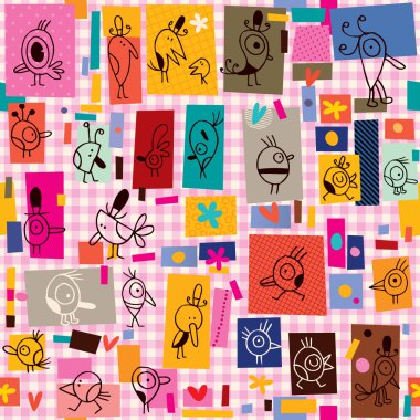 Karikatür kuş karakter seamless modeli