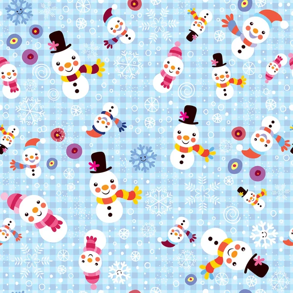 Christmas snowman & snowflakes seamless pattern — Stock Vector