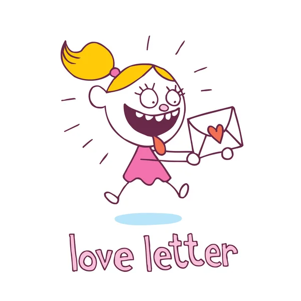 Carta de amor niña enamorada — Vector de stock