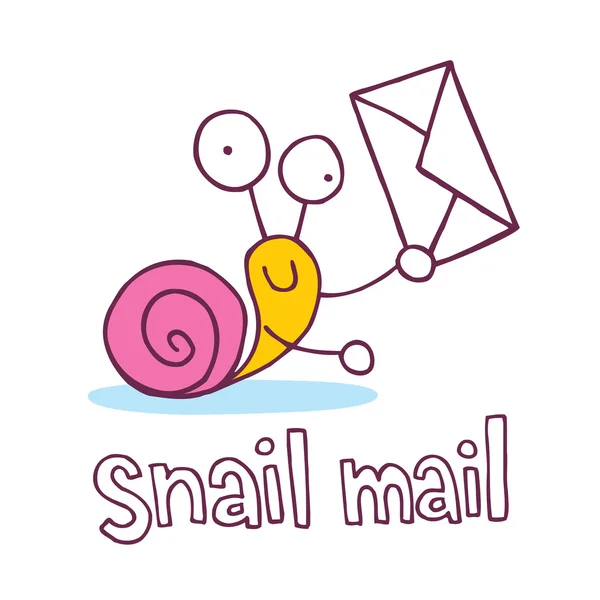 Caracol personagem cartoon mail — Vetor de Stock