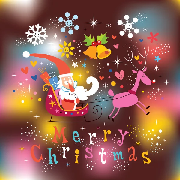Papai Noel e renas Feliz cartão de Natal — Vetor de Stock