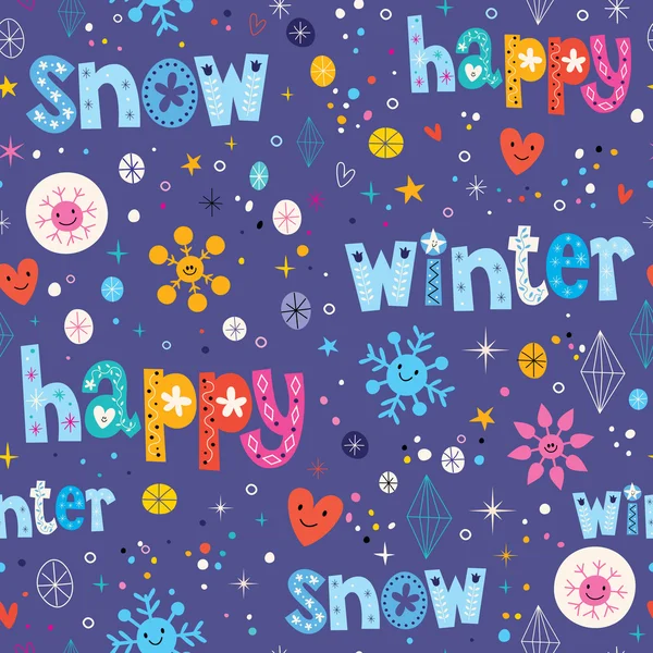 Patrón sin costuras de nieve invierno feliz — Archivo Imágenes Vectoriales