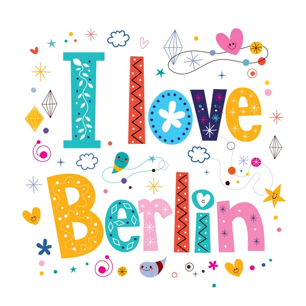 Én szeretem a Berlin - dekoratív típus felirat design — Stock Vector