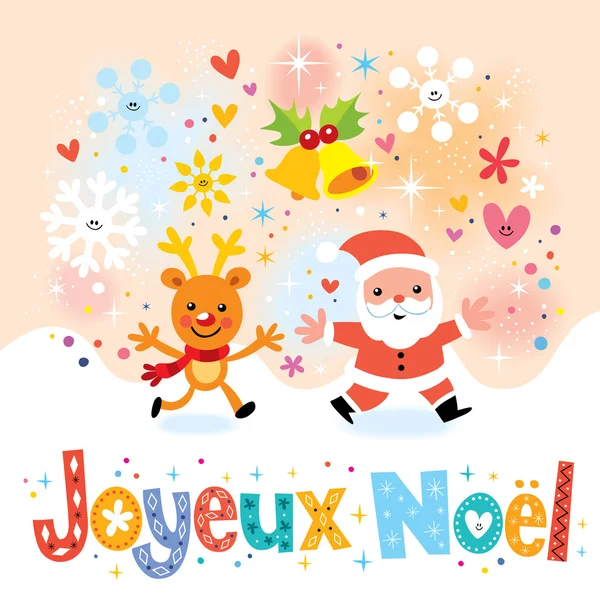 Joyeux Noel - Merry Christmas in Franse wenskaart — Stockvector