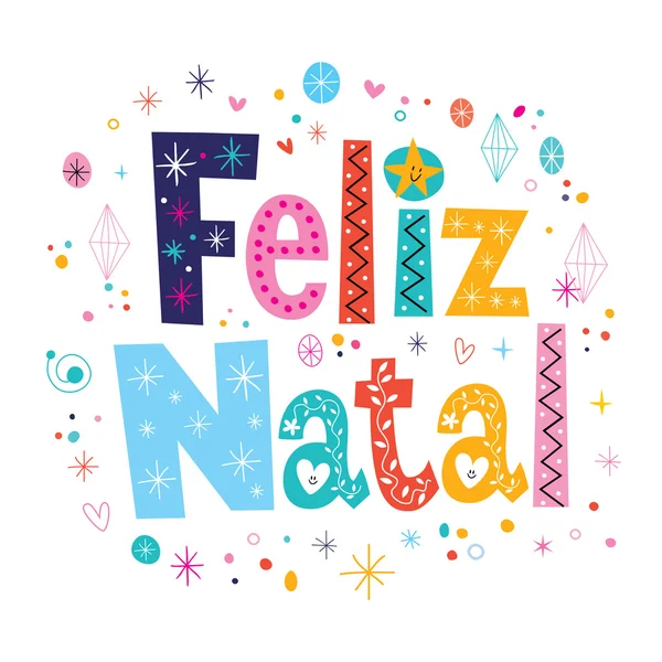 Feliz Navidad Feliz Natal Portugués letras texto decorativo — Vector de stock