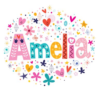 Amelia female name decorative lettering type design clipart